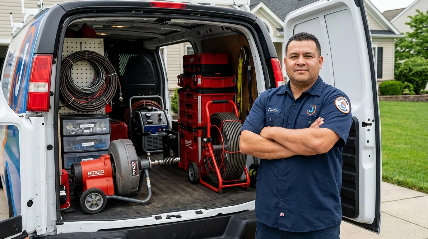 Professional drain cleaning equipment and Johns Plumbing LLC plumber in Skippack