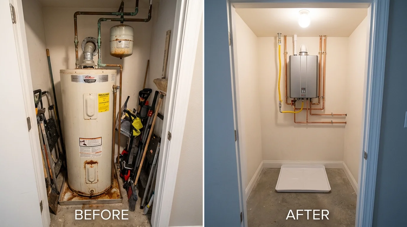 Tank water heater versus wall-mounted tankless unit comparison for Skippack, PA homeowners