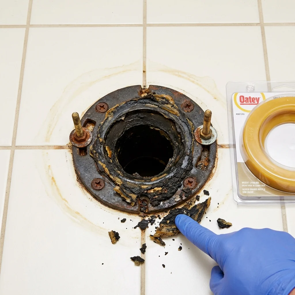 Failed wax ring showing water seepage at the base of a toilet in a Skippack, PA home